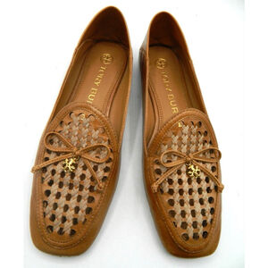 New Women's Tory Burch Woven Flats Brown Beige 8